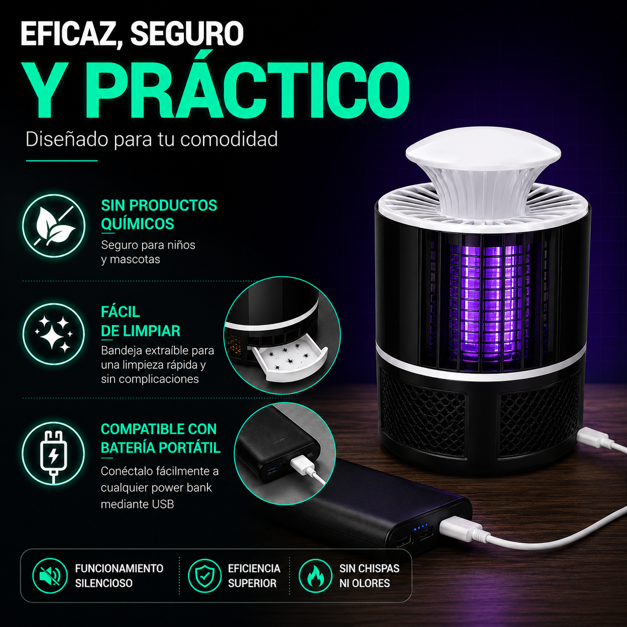 Lámpara Antimosquitos USB Silenciosa