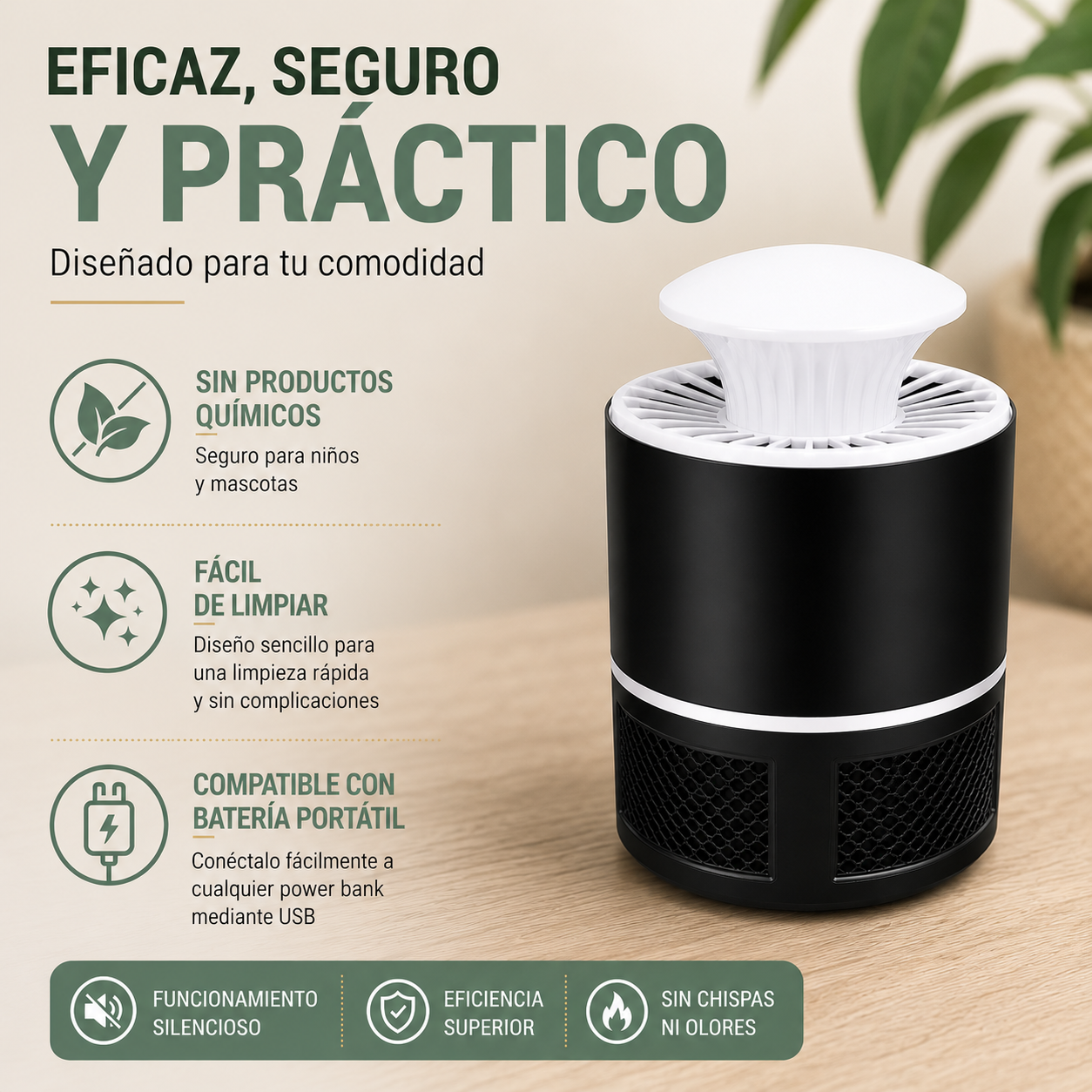 Lámpara Antimosquitos USB Silenciosa